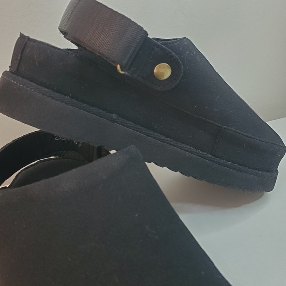Shoes - Black Platform Clogs with Adjustable Heel Strap Serrated‎ Sole Womens 8 24SE7